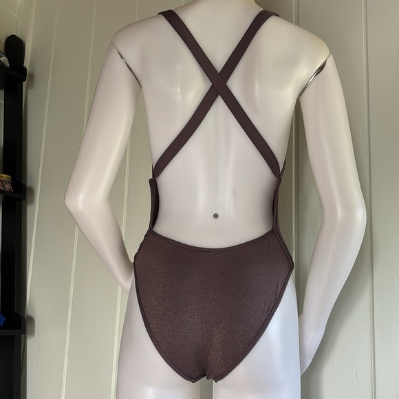L*Space Swim Baewatch Cross-back, One-piece Swimsuit in Mauve w/ Gold Shimmer - Picture 8 of 16